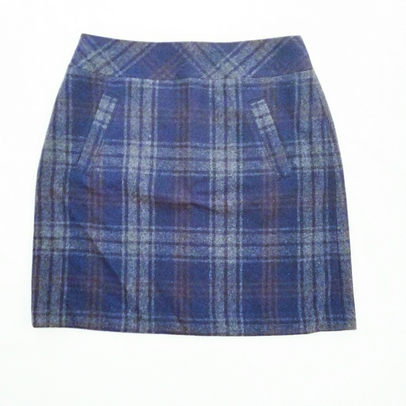 Loft Plaid Navy Skirt Petite - Picture 3 of 6